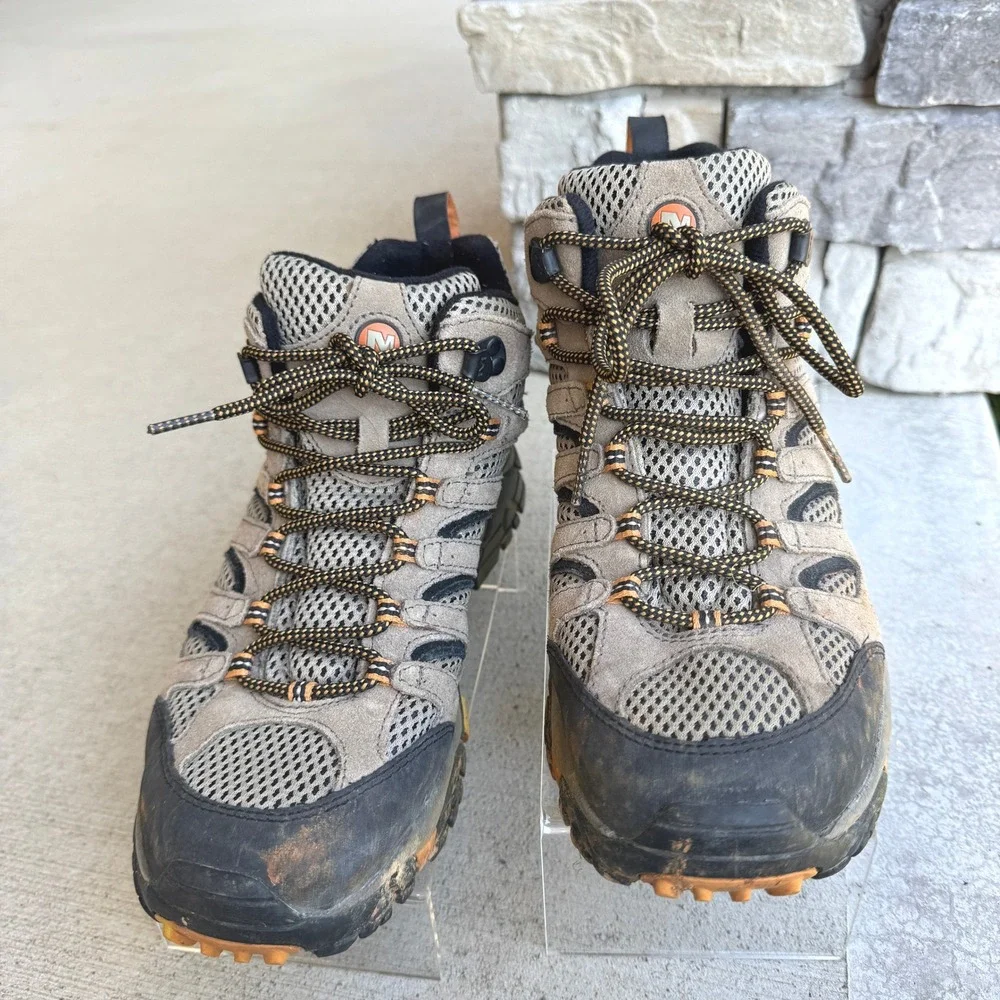 Merrell Moab Mid Ventilator Mens 9 Walnut Brown Suede Hiking Boots J86593 Vibram